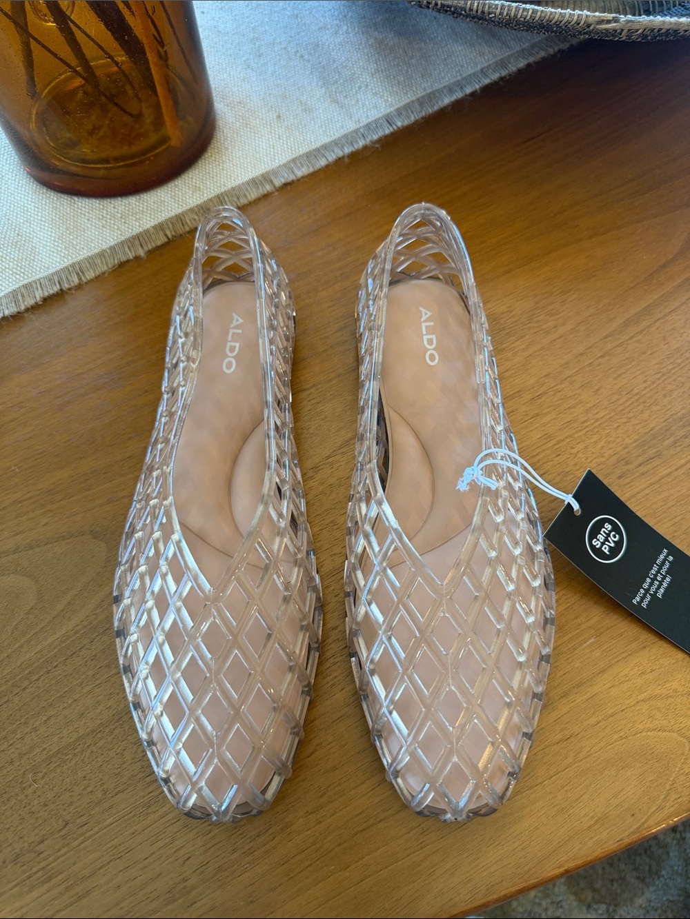 ALDO Women's Clear Nude Lattice Woven Ballet Flats